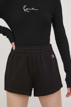 Champion pantaloni scurti 114926 femei, culoarea negru, neted, high waist