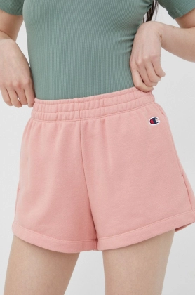 Champion pantaloni scurti 114926 femei, culoarea roz, neted, high waist