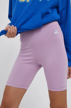 Champion pantaloni scurti 114940 femei, culoarea violet, neted, medium waist