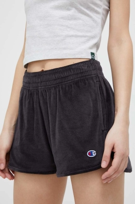 Champion pantaloni scurti femei, culoarea negru, neted, high waist