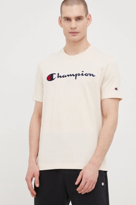 Champion tricou din bumbac 217814 culoarea bej, cu imprimeu