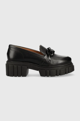 Charles Footwear mocasini de piele Saline femei, culoarea negru, cu platforma, Saline.Loafer
