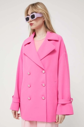 Chiara Ferragni palton femei, culoarea roz, de tranzitie, cu doua randuri de nasturi