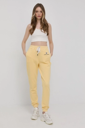 Chiara Ferragni pantaloni de bumbac femei, culoarea galben, cu imprimeu