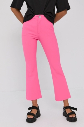 Chiara Ferragni Pantaloni Uniform femei, culoarea roz, lat, high waist