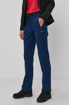 CMP pantaloni femei, culoarea albastru marin, drept, high waist