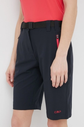 CMP pantaloni scurti outdoor femei, culoarea albastru marin, neted, high waist