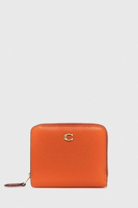 Coach portofel de piele femei, culoarea portocaliu
