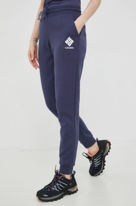 Columbia pantaloni de trening femei, culoarea albastru marin, neted