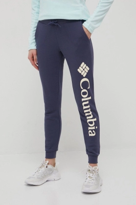 Columbia pantaloni femei, culoarea albastru marin, cu imprimeu