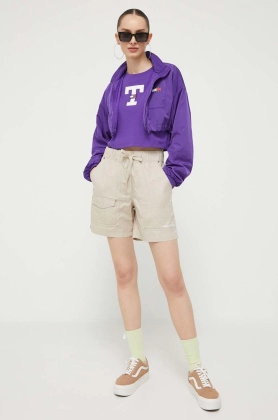 Converse pantaloni scurti din bumbac culoarea bej, neted, high waist