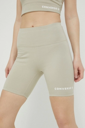 Converse pantaloni scurti femei, culoarea bej, cu imprimeu, high waist