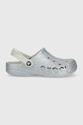 Crocs papuci BAYA GLITTER CLOG femei, culoarea argintiu, 205925