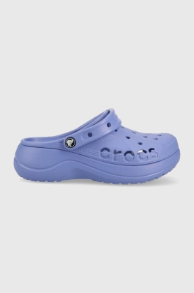 Crocs papuci Baya Platform Clog femei, culoarea violet, cu platforma, 208186