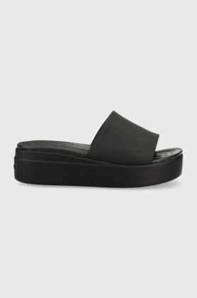 Crocs papuci Brooklym Slide femei, culoarea negru, cu platforma, 208728