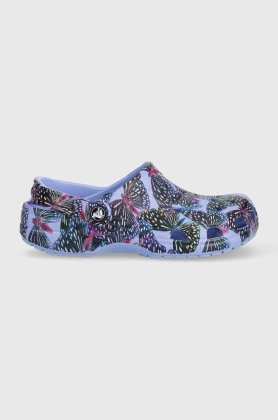 Crocs papuci Classic Butterfly Clog femei, culoarea violet, cu platforma, 208257