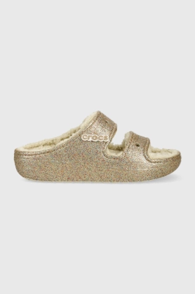 Crocs papuci Classic Cozzzy Glitter Sandal culoarea auriu