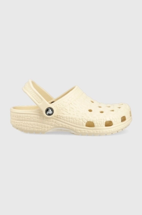 Crocs papuci Classic Croskin Clog femei, culoarea bej, 206873