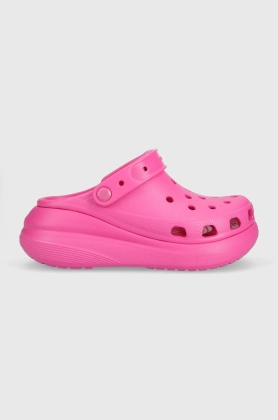 Crocs papuci Classic Crush Clog femei, culoarea roz, cu platforma, 207521