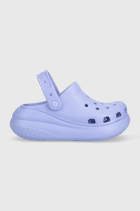 Crocs papuci Classic Crush Clog femei, culoarea violet, cu platforma, 207521