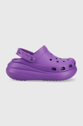 Crocs papuci Classic Crush Clog femei, culoarea violet, cu platforma, 207521