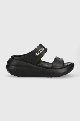 Crocs papuci Classic Crush Sandal femei, culoarea negru, cu platforma, 207670