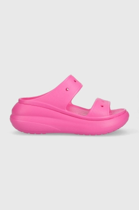 Crocs papuci CLASSIC CRUSH SANDAL femei, culoarea roz, cu platforma, 207670