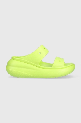 Crocs papuci CLASSIC CRUSH SANDAL femei, culoarea verde, cu platforma, 207670