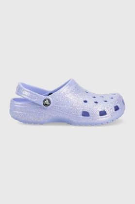 Crocs papuci Classic Glitter Clog femei, culoarea violet, 205942