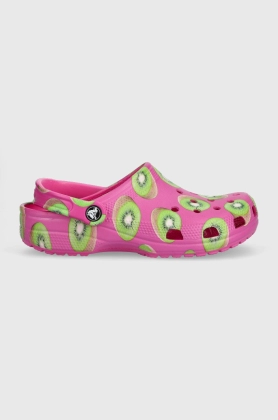 Crocs papuci Classic Hyper Real Clog femei, culoarea roz, 208343