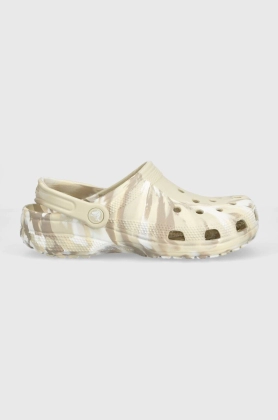 Crocs papuci Classic Marbled Clog femei, culoarea bej, 206867