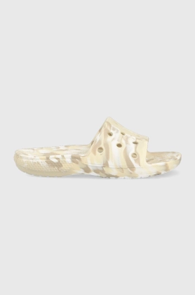 Crocs papuci Classic Marbled Slide femei, culoarea bej, 206879