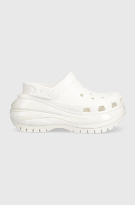 Crocs papuci Classic Mega Crush Clog femei, culoarea alb, cu platforma, 207988