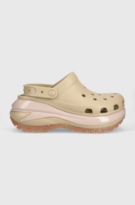 Crocs papuci Classic Mega Crush Clog femei, culoarea bej, cu platforma, 207988