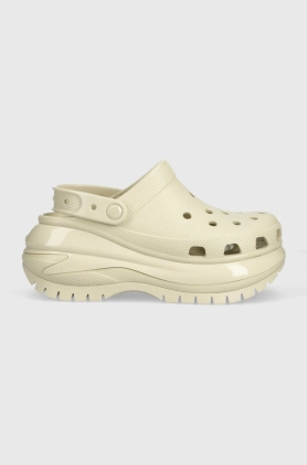 Crocs papuci Classic Mega Crush Clog femei, culoarea bej, cu platforma, 207988