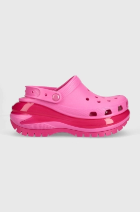 Crocs papuci Classic Mega Crush Clog femei, culoarea roz, cu platforma, 207988