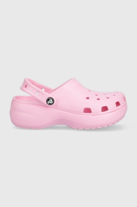 Crocs papuci CLASSIC PLATFORM CLOG WOMEN femei, culoarea roz, cu platforma, 206750