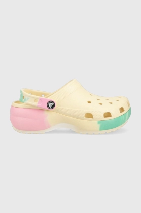 Crocs papuci Classic Platform Ombre Clog femei, culoarea bej, cu platforma, 208278