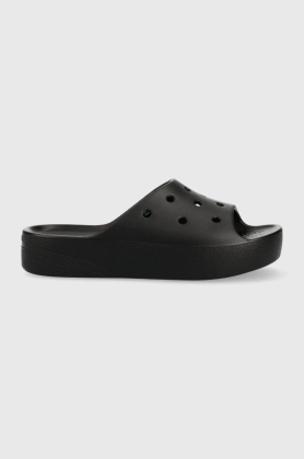 Crocs papuci Classic Platform Slide femei, culoarea negru, cu platforma, 208180