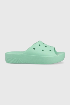 Crocs papuci Classic Platform Slide femei, culoarea turcoaz, 208180