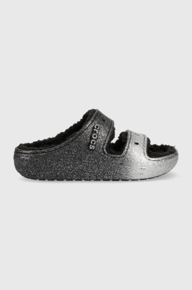 Crocs papuci de casa Classic Cozzzy Glitter Sandal , culoarea argintiu