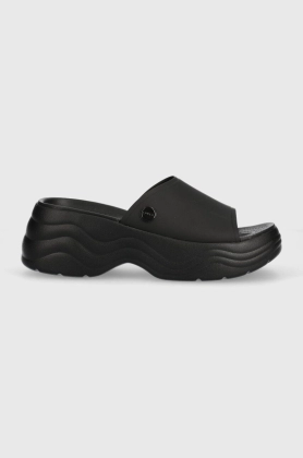 Crocs papuci Skyline Slide femei, culoarea negru, cu platforma, 208182