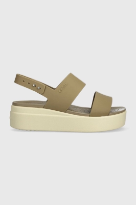 Crocs sandale Brooklyn Low Wedge femei, culoarea bej, cu platforma, 206453