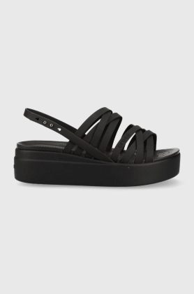 Crocs sandale Brooklyn Strappy Low Wedge femei, culoarea negru, cu platforma, 206751