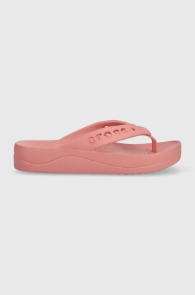 Crocs slapi Baya Platform Flip femei, culoarea roz, cu platforma, 208395