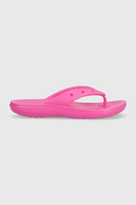 Crocs slapi Classic Flip femei, culoarea roz, cu toc plat, 207713