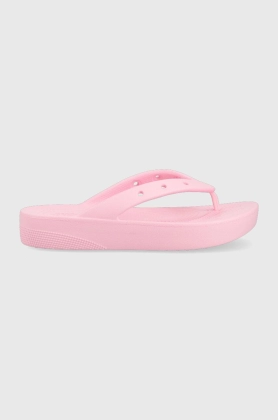 Crocs slapi Classic Platform Flip femei, culoarea roz, cu platforma, 207714