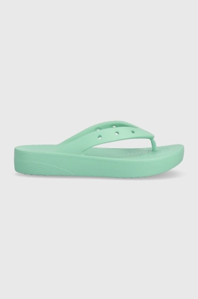 Crocs slapi Classic Platform Flip femei, culoarea turcoaz, cu platforma, 207714