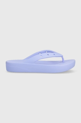 Crocs slapi Classic Platform Flip femei, culoarea violet, cu platforma, 207714