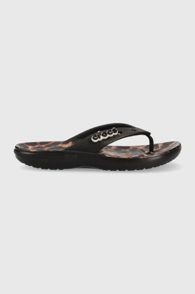 Crocs slapi femei, culoarea negru, cu toc plat